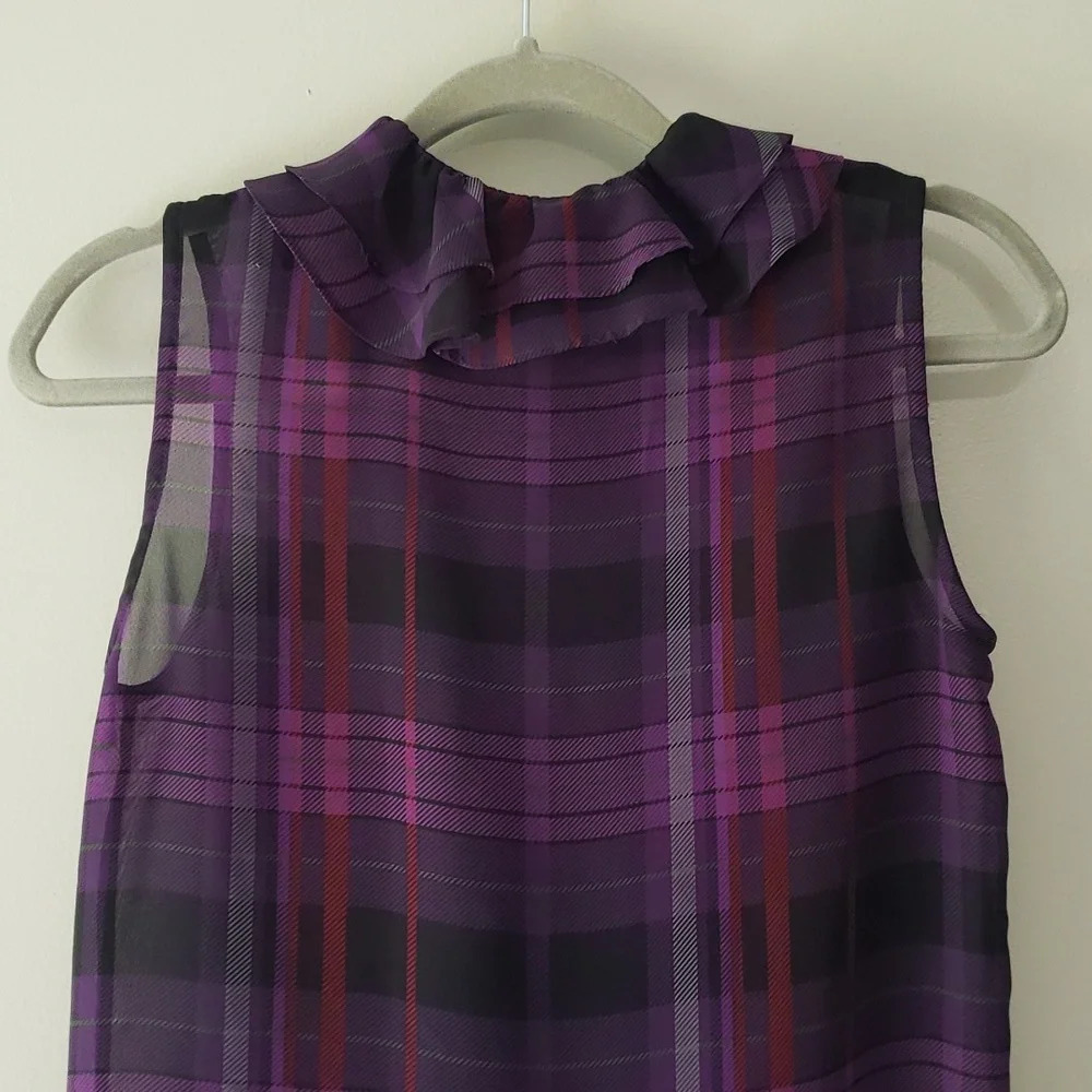 Lauren Ralph Lauren Sleeveless Plaid Blouse 4 Semi-sheer Office Career Academia - Picture 7 of 14